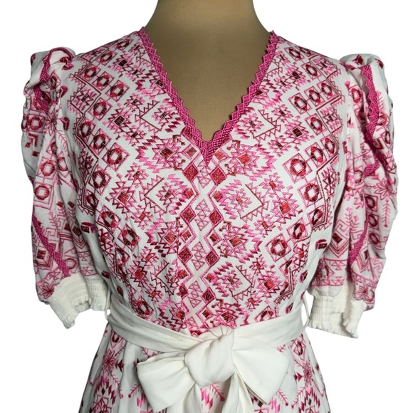 Hale Bob pink and white Logan Embroidered Midi Dress Size Medium - Picture 5 of 10